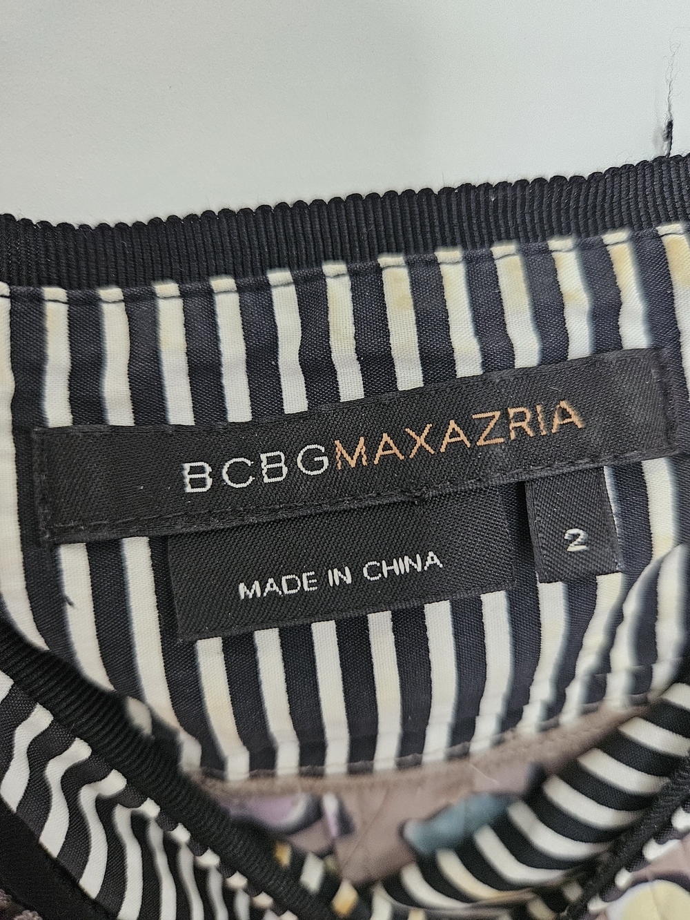 BCBGMaxAzria Taupe Polka Dot Sundress with Black & White Stripe Trim - Picture 4 of 4
